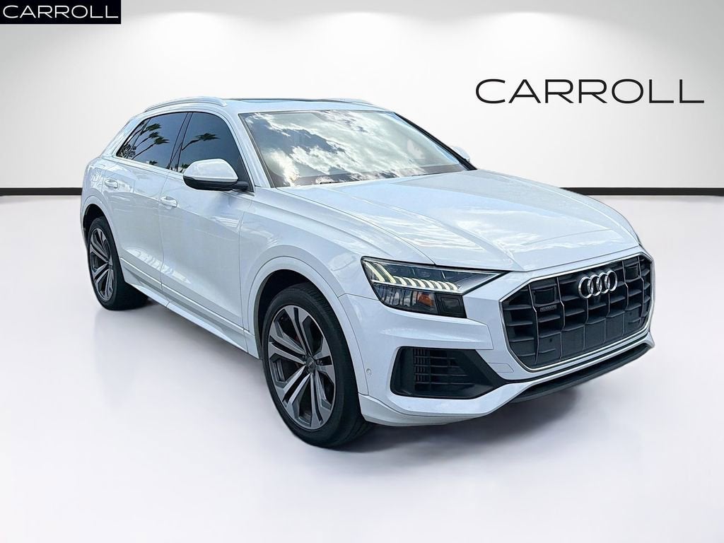 2019 Audi Q8 Prestige in White — front three-quarter view